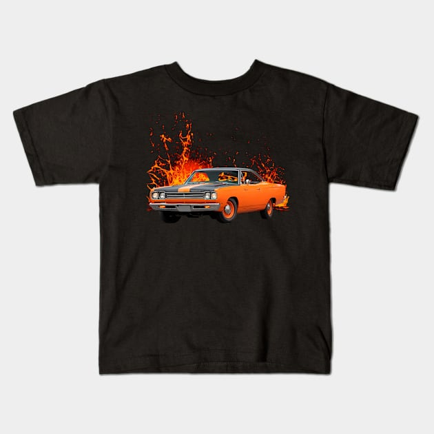 1969 Roadrunner in our lava series on front and back Kids T-Shirt by Permages LLC